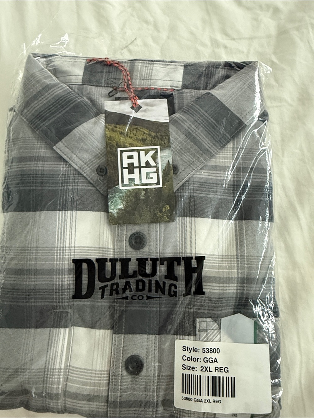 Duluth Trading Co Gray and White Plaid Button-Down Shirt